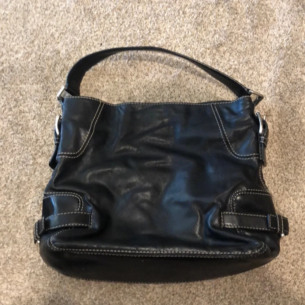 Michael Kors Black Leather Hobo Bag with Contrast Stitching